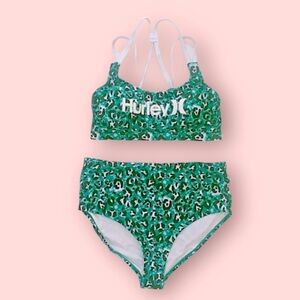 NWT Hurley Leopard Print Two Pieces Bathing Suit High Waisted Bottom Bikini
